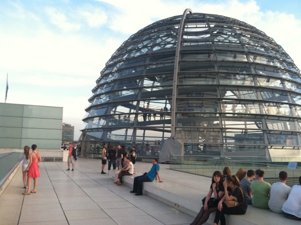The Reichstag building now has a glass dome at the top to symbolize the new, open, democratic republic of a united Germany